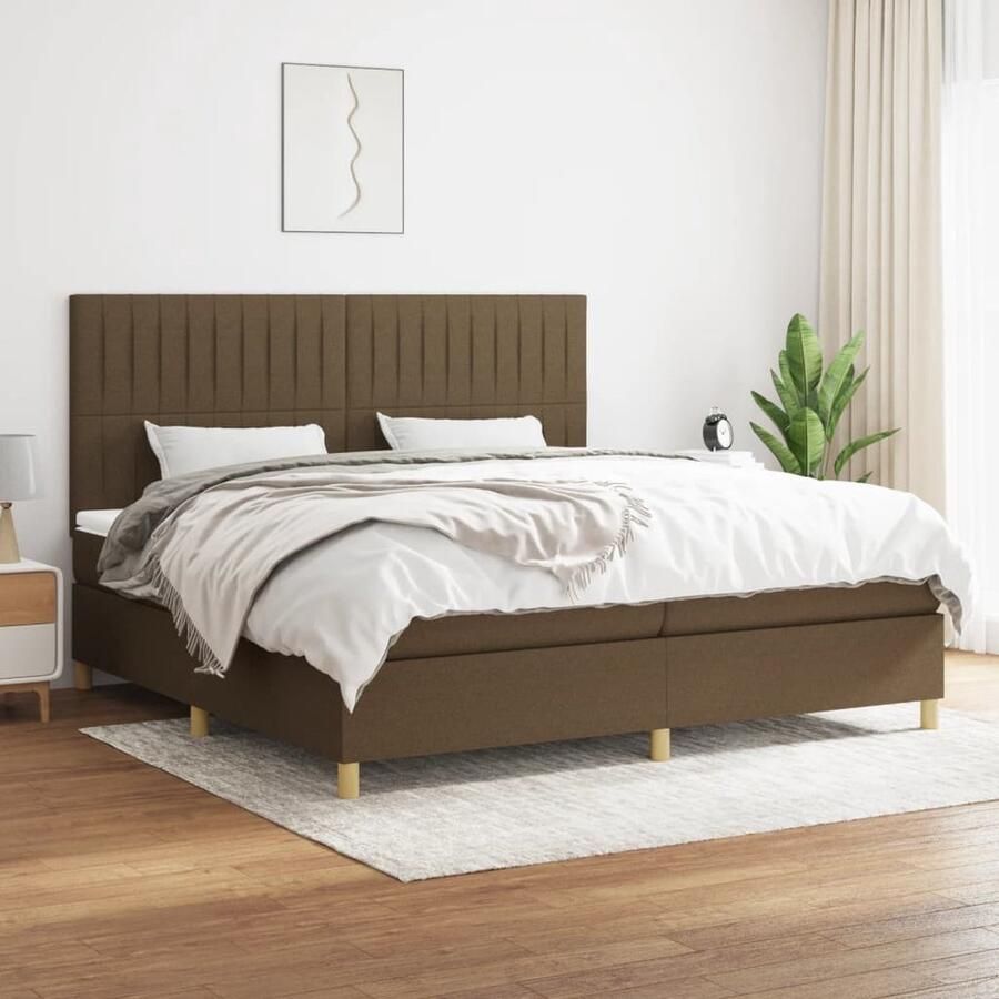 VidaXL Boxspring Donkerbruin 200x200 cm Boxspringbed Donkere Kleuren Tweepersoonsbed Pocketed Veren Boxspring Frame Lederlook Modern Design Bedroom Furniture - Foto 2