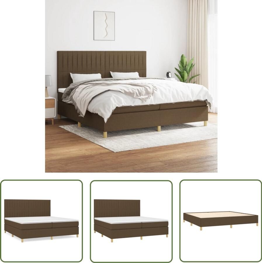 VidaXL Boxspring Donkerbruin 200x200 cm Boxspringbed Donkere Kleuren Tweepersoonsbed Pocketed Veren Boxspring Frame Lederlook Modern Design Bedroom Furniture