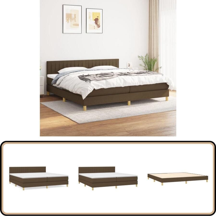 VidaXL Boxspring Donkerbruin 200x200 cm Boxspringbed Donkere Meubels Tweepersoonsbed Pocketveermatras Middenhard Matras Hoofdbord Met Instelling
