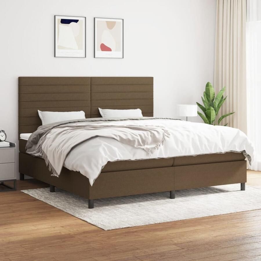 VidaXL Boxspring Donkerbruin 200x200 cm Boxspringbed Slaapcomfort Boxspring Tweepersoonsbed Bruine Bedbank Lederlook Bed Design Bed Rustig Slapen - Foto 2