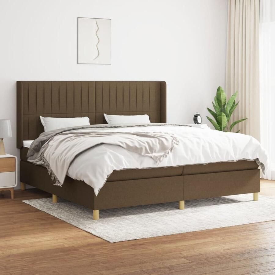 VidaXL Boxspring Donkerbruin 200x200 cm Boxspringbed Slaapcomfort Pocketveermatras Middenhard Donkere Bruine Kleur Tweepersoonsbed Frame Bed Hoofdbord - Foto 2