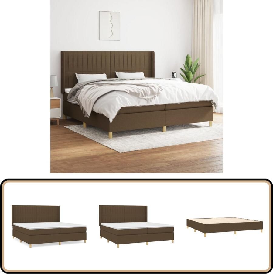 VidaXL Boxspring Donkerbruin 200x200 cm Boxspringbed Slaapcomfort Pocketveermatras Middenhard Donkere Bruine Kleur Tweepersoonsbed Frame Bed Hoofdbord