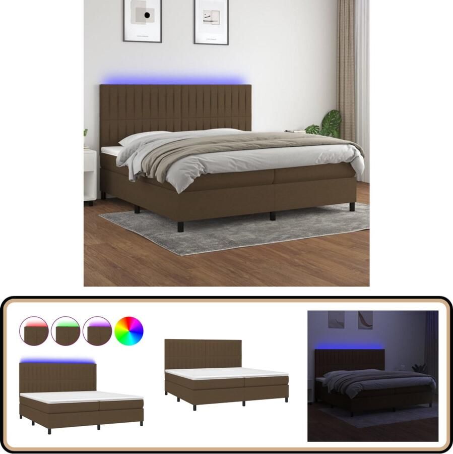 VidaXL Boxspring Donkerbruin 200x200 cm Inclusief LED Boxspring Led Bed Boxspring Met Led Dark Brown Boxspring Tweepersoons Boxspring