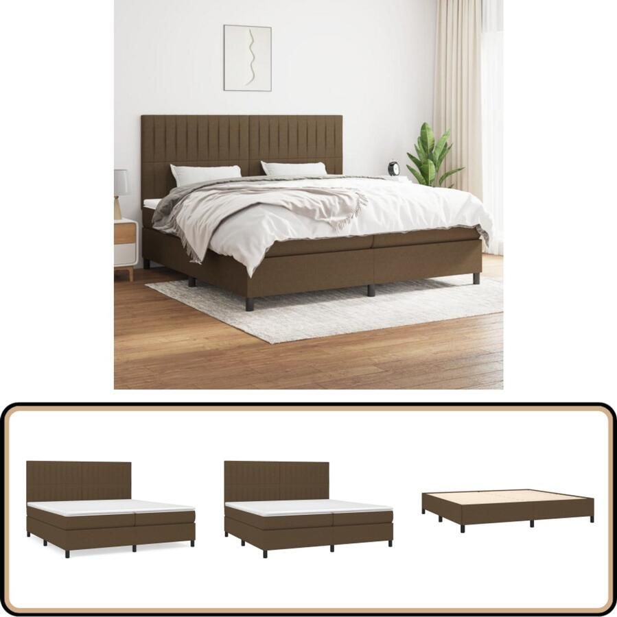 VidaXL Boxspring Donkerbruin 200x200 cm Inclusief Matras Boxspringbed Donkere Bruine Meubels Tweepersoons Bed Pocketveer Matras Middelhard Matras