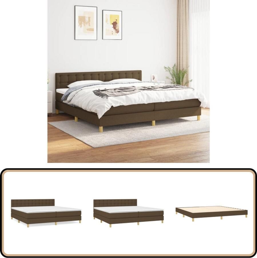VidaXL Boxspring Donkerbruin 200x200 cm Inclusief Matras Boxspringbed Slaapcomfort Boxspring Tweepersoonsbed Donkere Kleuren Lederlook Design Slaapkamer