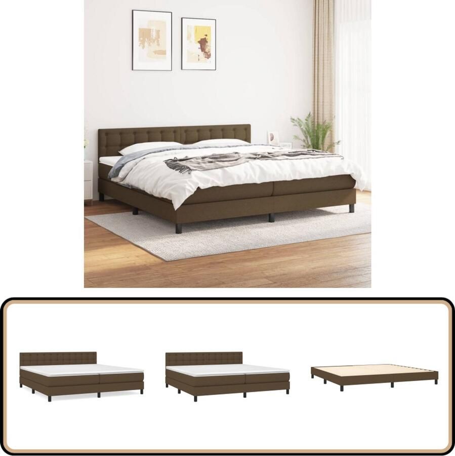 VidaXL Boxspring Donkerbruin 200x200 cm Inclusief Matras Boxspringbed Slaapcomfort Boxsprings Tweepersoonsbed Bruine Bed