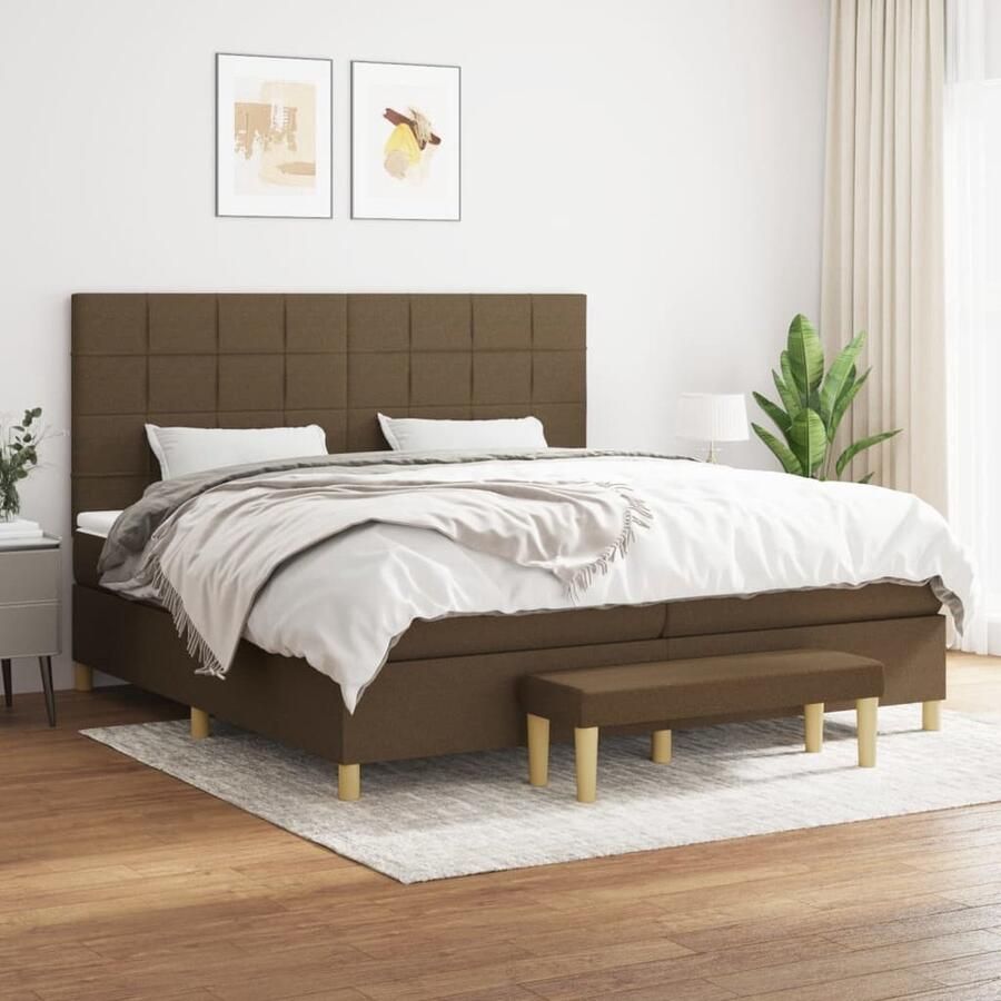 VidaXL Boxspring Donkerbruin 200x200 cm Inclusief matrassen Boxspringbed Slaapcomfort Boxspring Bed Frame Nacht Rustig Slapen Bruine Bed Tweepersoonsbed - Foto 2