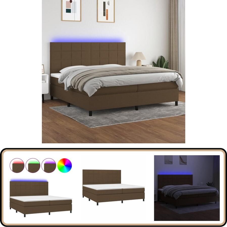 VidaXL Boxspring Donkerbruin 200x200 cm LED Boxspring Bed Frame Slaapcomfort Led Verlichting Verstelbare Hoofdbord