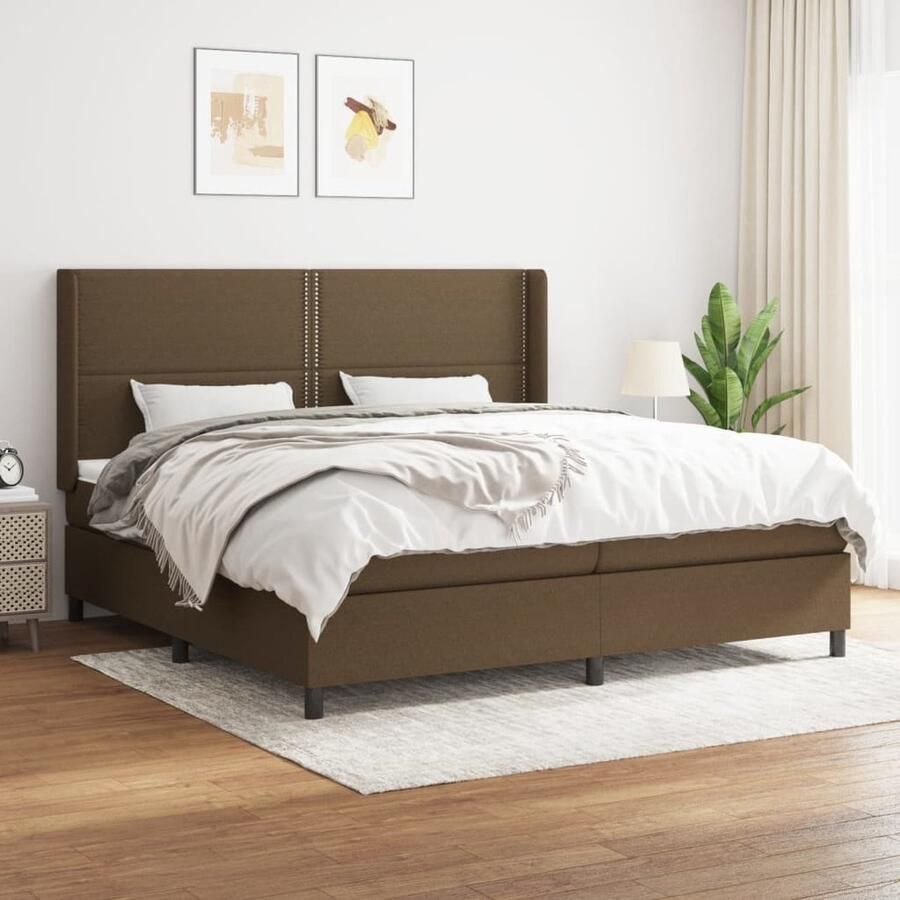 VidaXL Boxspring Donkerbruin 200x200 cm met Matras Boxspringbed Boxspring Slaapkamer Meubilair Tweepersoons Bed Groot Bed Zwart Bed Duurzaam Bed Verstelbare Hoofdbord Pocketvering Matras Middelhard Matras - Foto 2