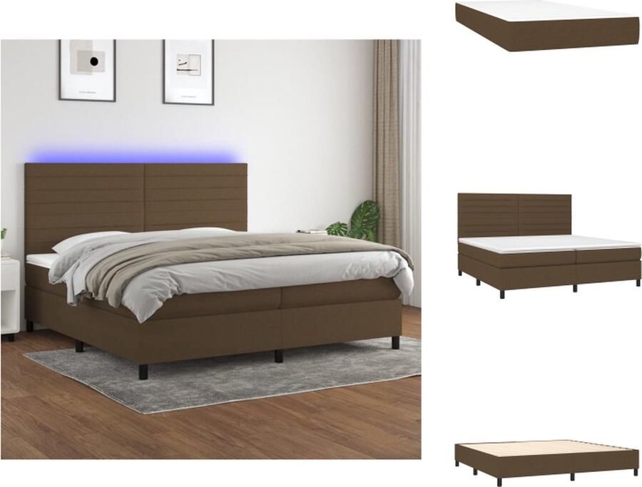 VidaXL Bed Boxspring Donkerbruin 203 x 200 x 118 128 cm Verstelbaar hoofdbord Kleurrijke LED-verlichting Pocketvering matras Huidvriendelijk topmatras Incl montagehandleiding Bed - Foto 8