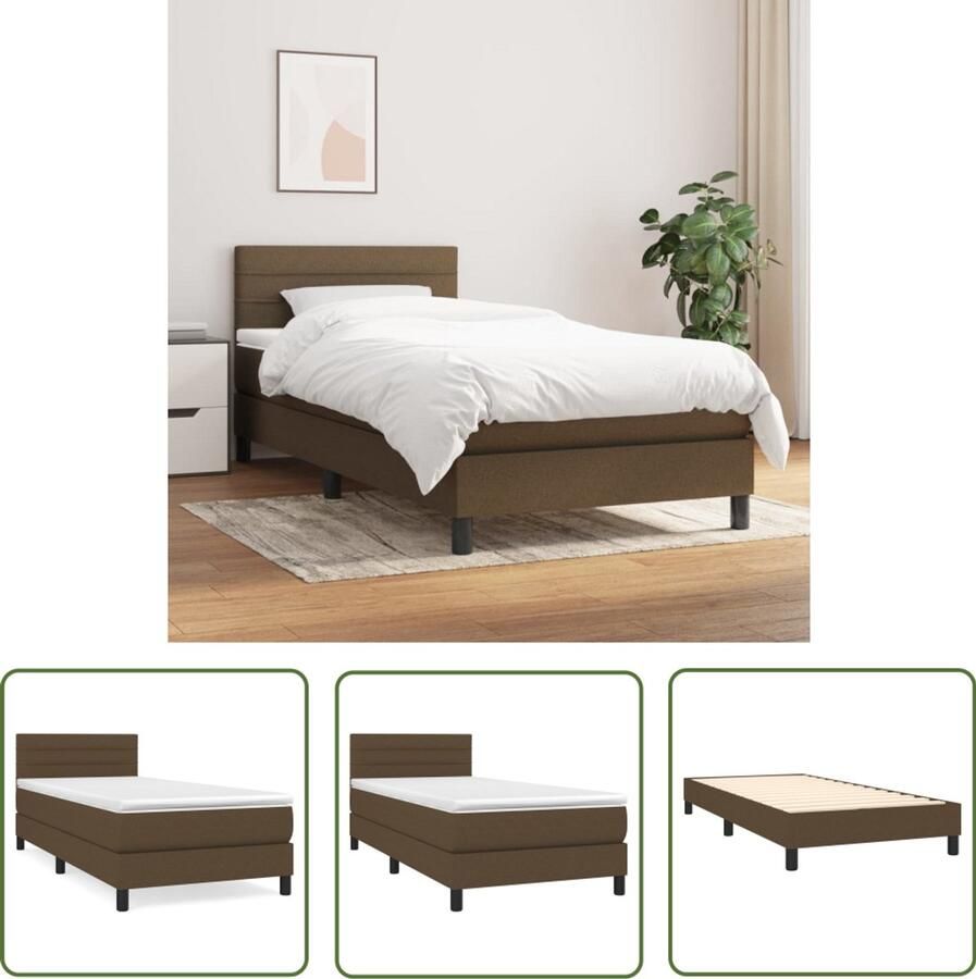 VidaXL Boxspring Donkerbruin 90x190 cm Inclusief Matras Boxspringbed Donkere Kleuren Tweepersoonsbed Pocketed Veren Matras Middenhard Matras Hoofdbord Bedroom Furniture