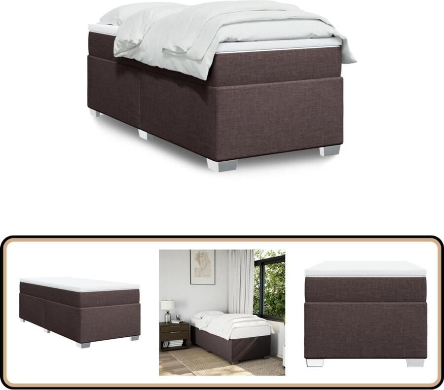 VidaXL Boxspring donkerbruin 90x190 cm met matras Boxspring Tweepersoonsbed Bruine Bed Slaapcomfort Pocketveringmatras