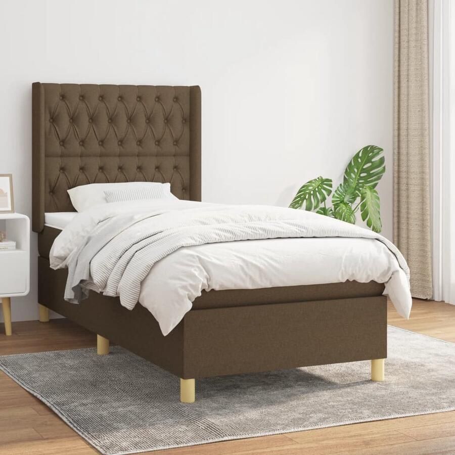 VidaXL Boxspring Donkerbruin 90x200 cm Boxspringbed Donkere Bruine Bed Tweepersoonsbed Pocketveer Matras Middenhard Matras Boxspring - Foto 2