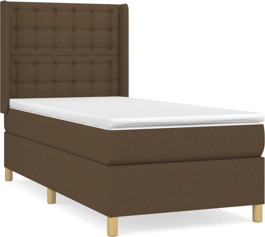 VidaXL Boxspring Donkerbruin 90x200 cm Boxspringbed Donkere Kleuren Tweepersoonsbed Pocketveermatras Middenhard Houten Frame Lederlook - Foto 2