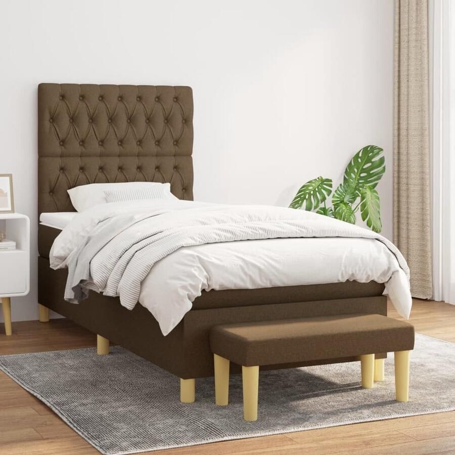 VidaXL Boxspring Donkerbruin 90x200 cm Inclusief Matras Boxspringbed Bed Met Hoofdbord Tweepersoonsbed Donkere Kleuren Houten Frame Pocketed Veren Matras Middelhard Matras Multifunctionele Bank - Foto 2