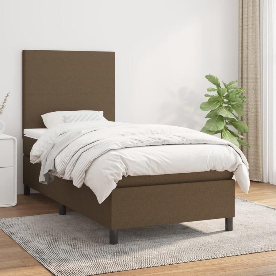 VidaXL Boxspring Donkerbruin 90x200 cm Inclusief Matras Boxspringbed Slaapcomfort Pocketvering Matras Bruine Bedbank Tweepersoonsbed Donkere Kleur Lederlook - Foto 2