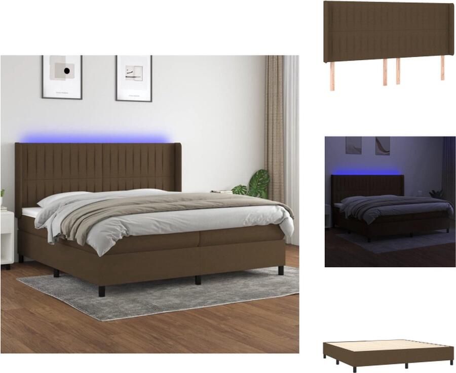 VidaXL Boxspring Bed Donkerbruin 203x203x128 cm Verstelbaar hoofdbord Kleurrijke LED-verlichting Pocketvering matras Huidvriendelijk topmatras Inclusief montagehandleiding Met USB-aansluiting Bed - Foto 7