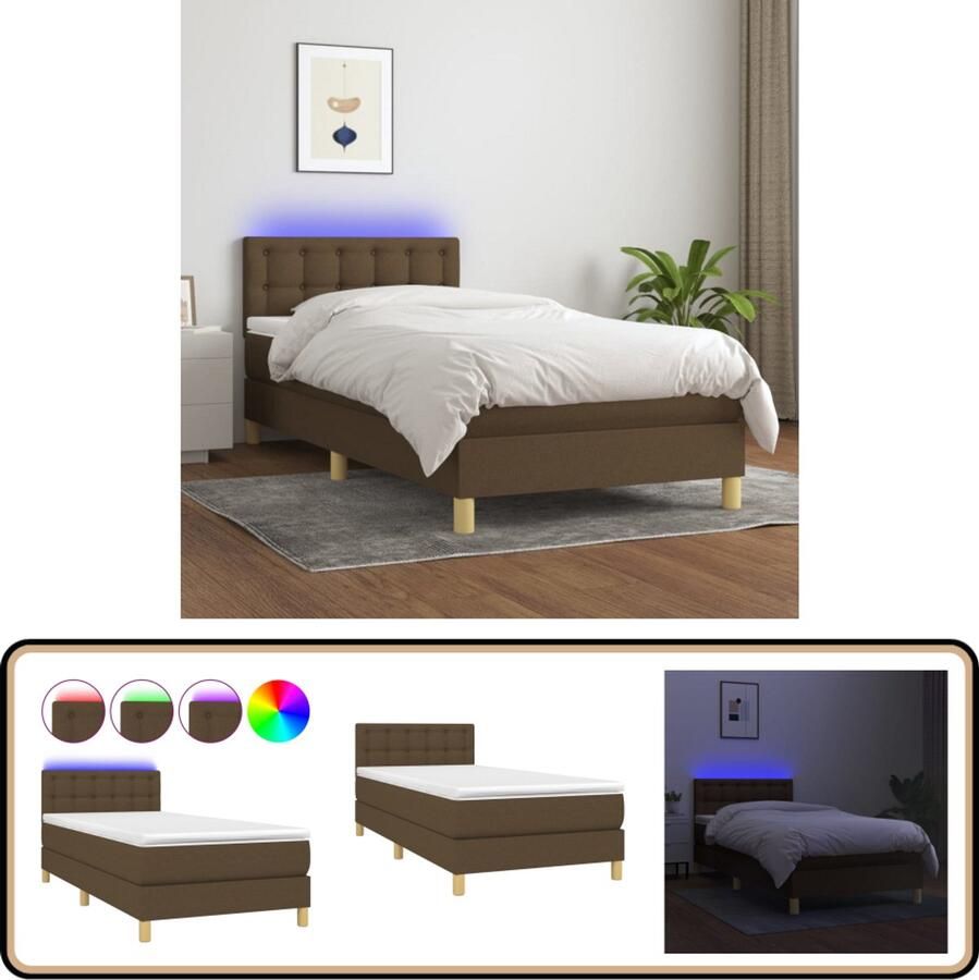 VidaXL Boxspring Donkerbruin Inclusief LED & Matras Boxspring Slaapcomfort Led Lamp Pocketed Spring Mattress Hoofdbord