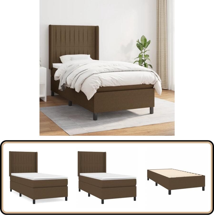 VidaXL Boxspring Donkerbruin Inclusief Matras 100x200 cm Boxspringbed Donkere Bruine Boxspring Tweepersoons Bed Slaapcomfort Boxspring Frame