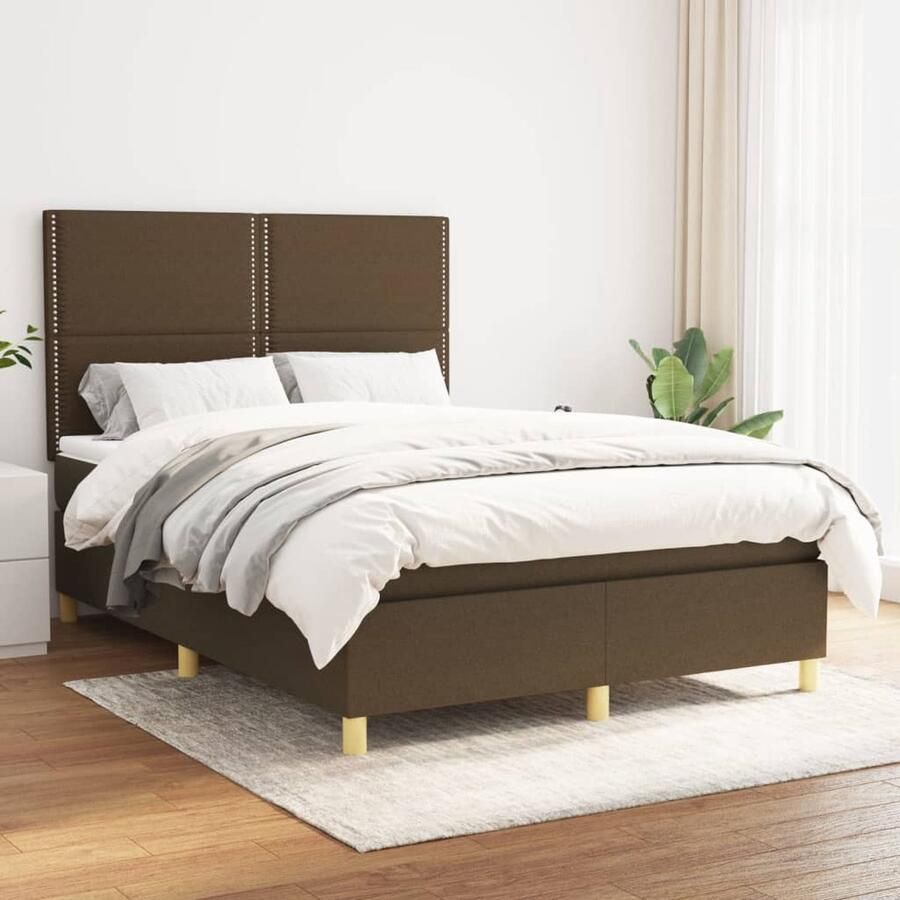 VidaXL Boxspring Donkerbruin Inclusief Matras 140x190 cm Boxspringbed Donkere Bruine Meubels Tweepersoons Bed Pocketveer Matras Middenhard Matras Slaapkamer Decor - Foto 2