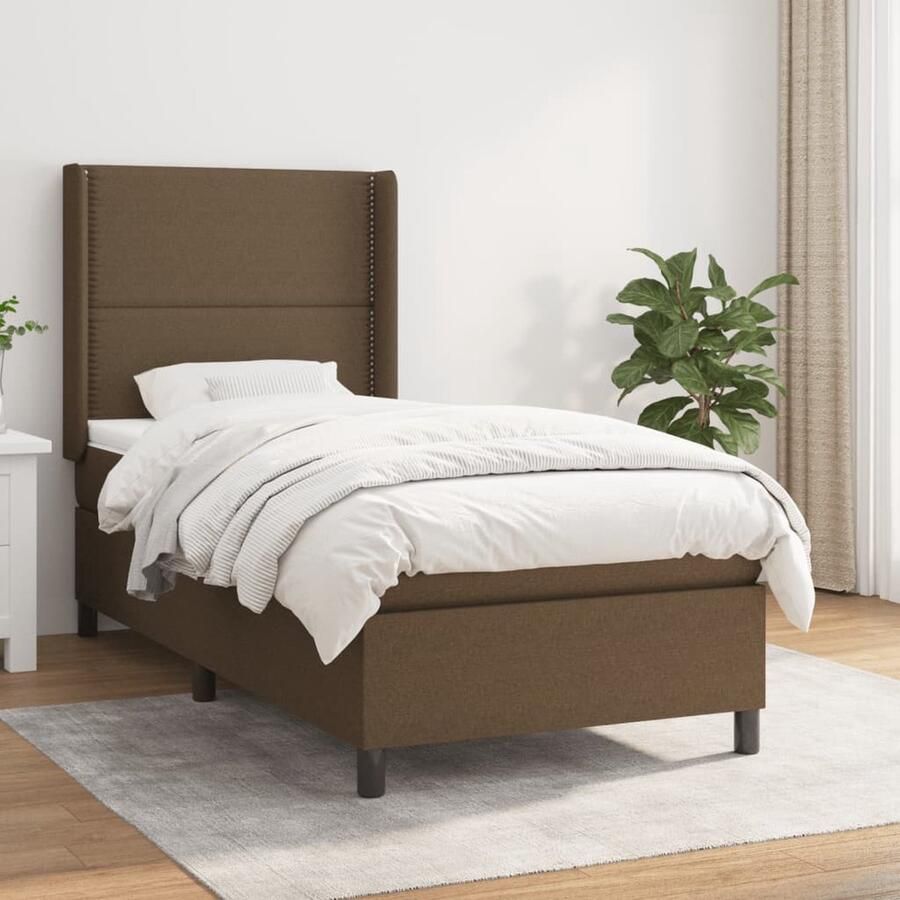 VidaXL Boxspring Donkerbruin Inclusief matras 90x190 cm Boxspringbed Donkere Bruine Boxspring Frame Pocketveer Matras Hoog Hoofdbord Adjustable Headboard Slaapkamer Meubels - Foto 2