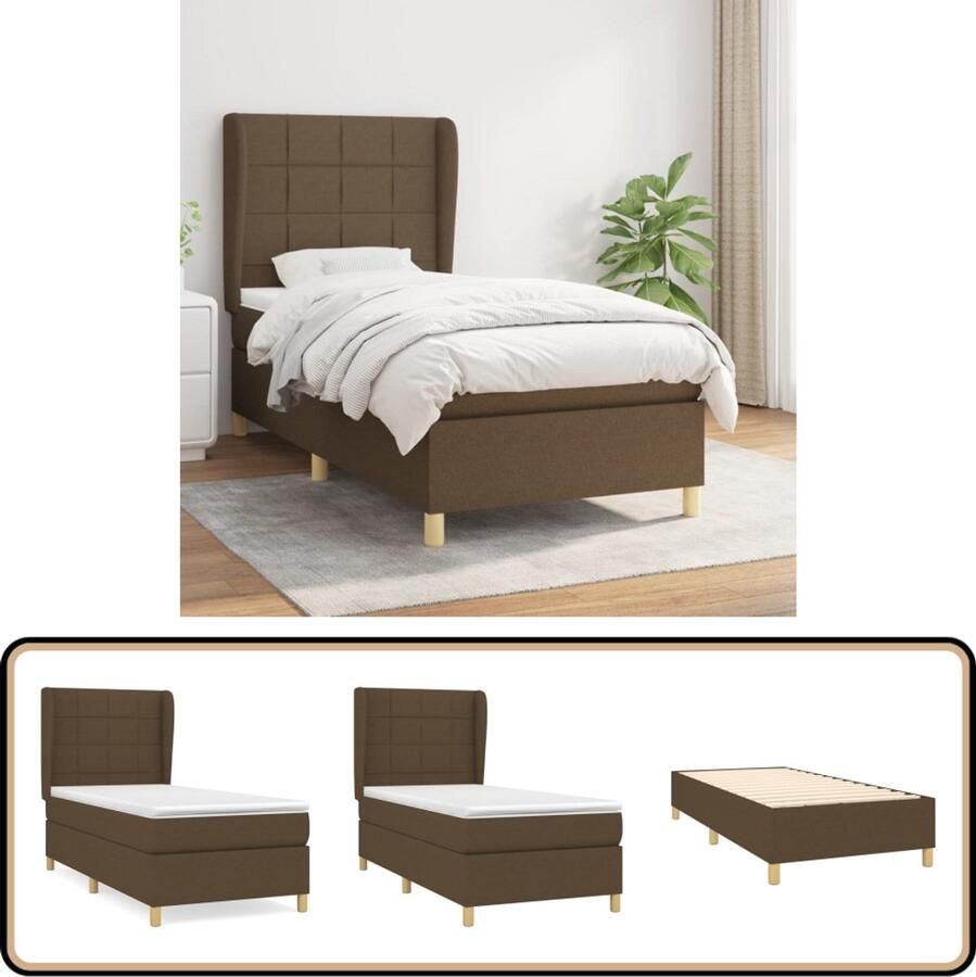 VidaXL Boxspring Donkerbruin Inclusief Matras 90x190 cm Boxspringbed Pocketveringmatras Middelhard Hoofdbord Donkere Bruine Kleur