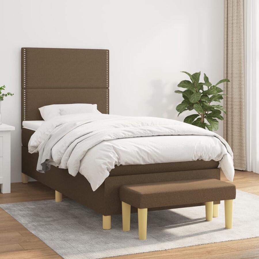 The Living Store Boxspringbed donkerbruin 203 x 90 x 118 128 cm pocketvering matras Boxspringbed Boxsprings Tweepersoonsbed Donkere Meubels Slaapcomfort - Foto 2