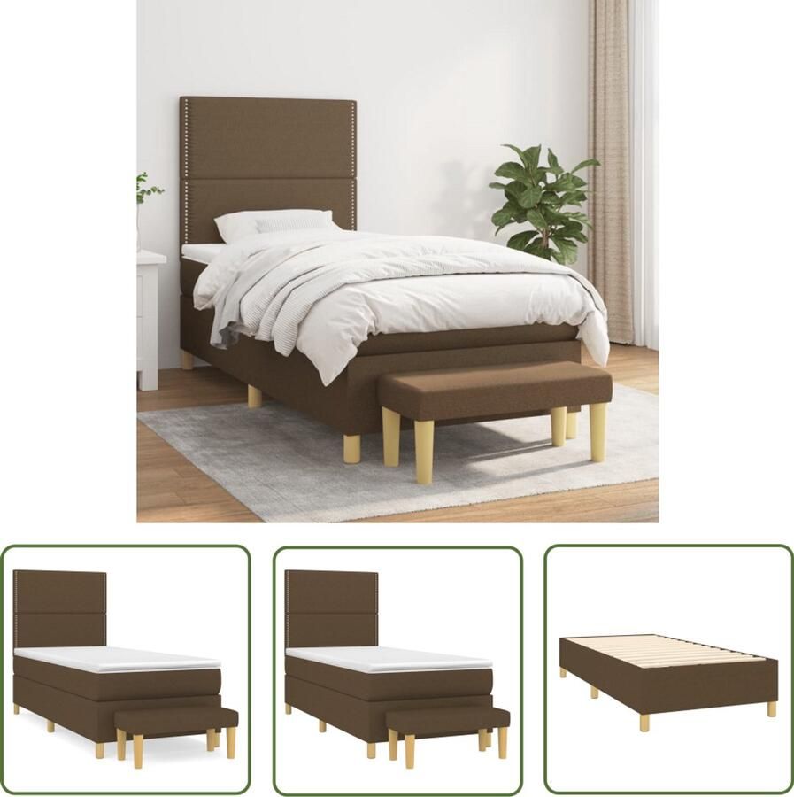 VidaXL Boxspring Donkerbruin Inclusief Matras 90x200 cm Boxspringbed Slaapcomfort Boxspring Tweepersoonsslaapkamer Donkere Kleuren Houten Frame Pocketed Verenmatras Lederlook