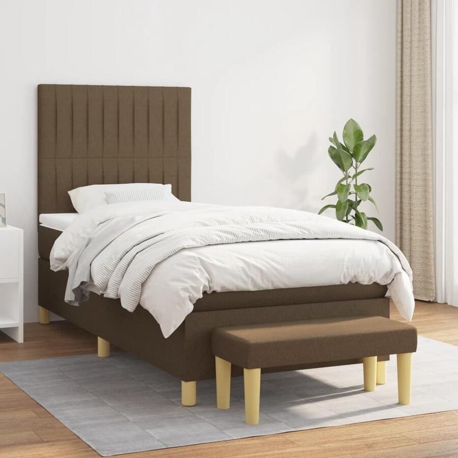 The Living Store Boxspringbed Serena Bedden 203 x 83 x 118 128 cm Donkerbruin Pocketvering Matras Middelhard Topmatras Bankje Boxspringbed Slaapcomfort Boxspring Donkere Kleuren Tweepersoonsbed