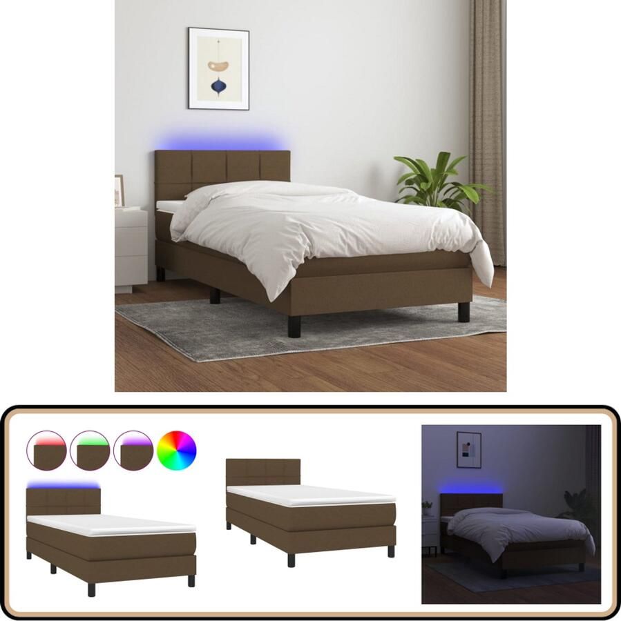 VidaXL Boxspring Donkerbruin Inclusief Matras & LED Boxspring Donkere Bruine Boxspring Led Boxspring Met Led Verstelbare Boxspring