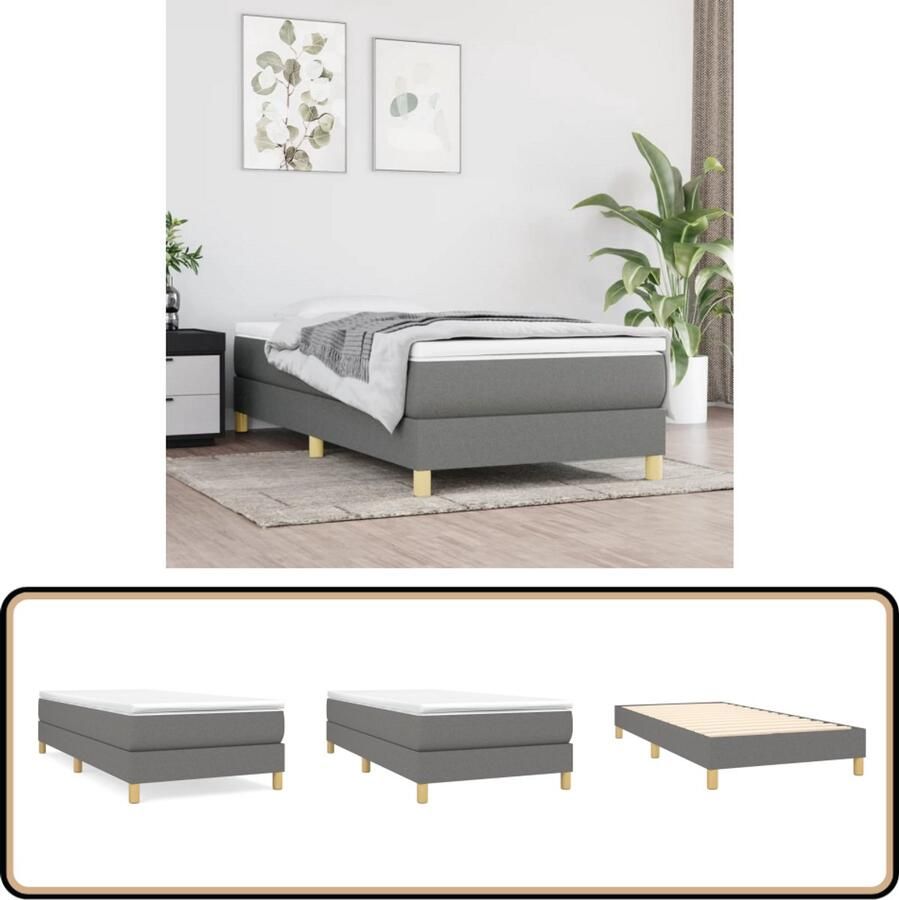 VidaXL Boxspring Donkergrijs 100x200 cm Boxspringbed Pocketvering Multiplex Lattenbodem Duurzame Materialen Rustgevend Slapen
