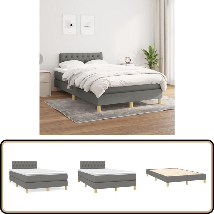 VidaXL Boxspring Donkergrijs 120x200 cm Inclusief Matras Boxspringbed Boxsprings Tweepersoonsbed Slaapkamerinrichting Grijs Bed Dark Grey Bed Pocketveermatras Middelhard Matras Bed Met Hoofdbord