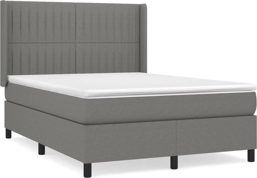VidaXL Boxspring Donkergrijs 140x190 cm Boxspringbed Donkere Kleuren Boxspring Frame Tweepersoonsbed Pocketveer Matras Middenhard Matras Lederlook - Foto 2