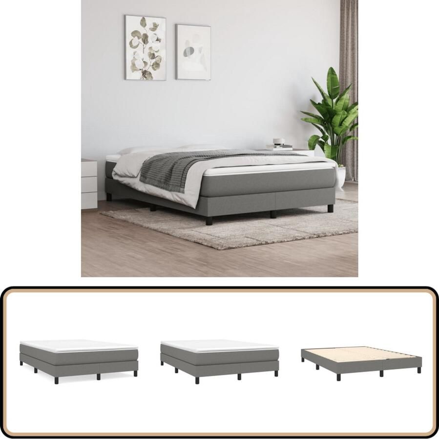 VidaXL Boxspring Donkergrijs 140x190 cm Boxspringbed Pocketvering Middenhard Donkere Kleuren Slaapkamer Meubels Tweepersoonsbed Bed Frame Matras Topper