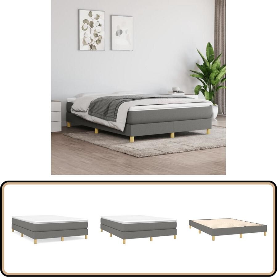 VidaXL Boxspring Donkergrijs 140x190 cm Boxspringbed Slaapcomfort Boxspring Tweepersoonsbed Middenhard Matras Grijs Bed Slaapkamer Meubilair