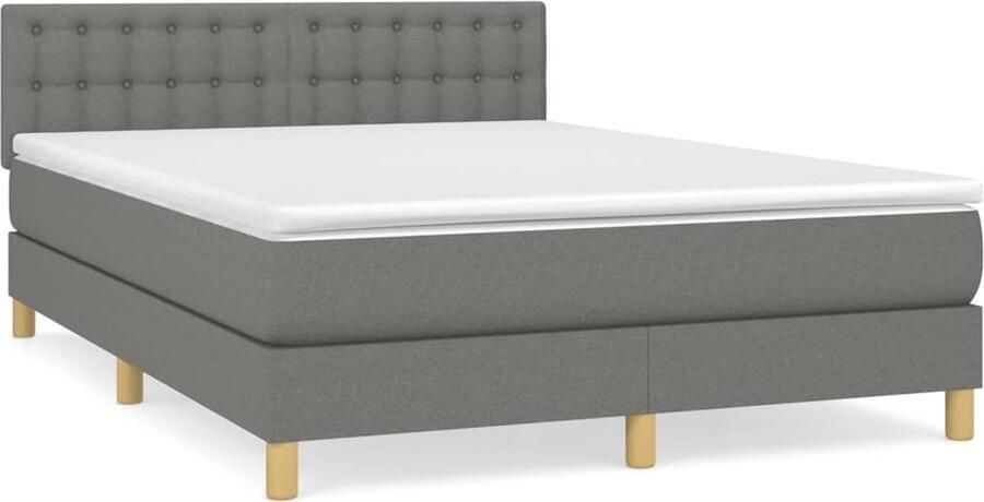 VidaXL Boxspring Donkergrijs 140x190 cm Inclusief Matras Boxspringbed Pocketvering Middelhard Grijs Slaapkamer Meubilair Tweepersoonsbed - Foto 2