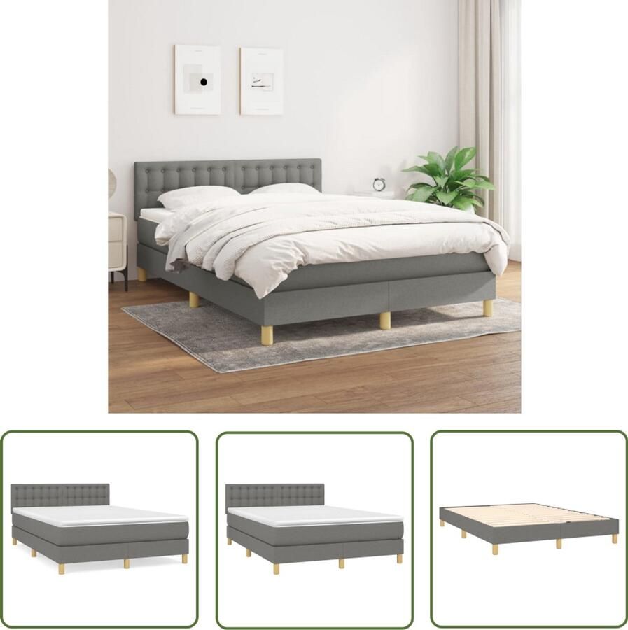 VidaXL Boxspring Donkergrijs 140x190 cm Inclusief Matras Boxspringbed Pocketvering Middelhard Grijs Slaapkamer Meubilair Tweepersoonsbed