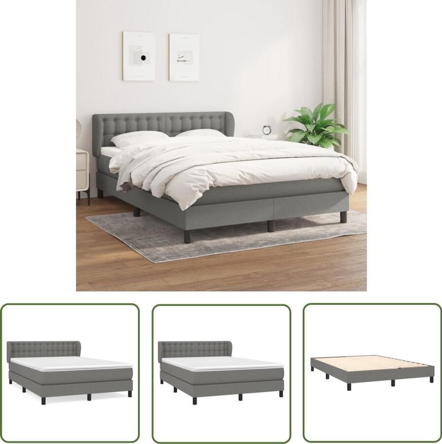 VidaXL Boxspring Donkergrijs 140x200 cm Boxspringbed Donkere Kleuren Pocketveer Matras Middenhard Hoofdbord Slaapkamer Meubilair