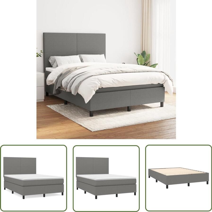 VidaXL Boxspring Donkergrijs 140x200 cm Inclusief Matras Boxspringbed Bed Frame Donkere Kleuren Tweepersoonsbed Slaapkamer Meubilair Pocketed Spring Mattress Adjustable Headboard