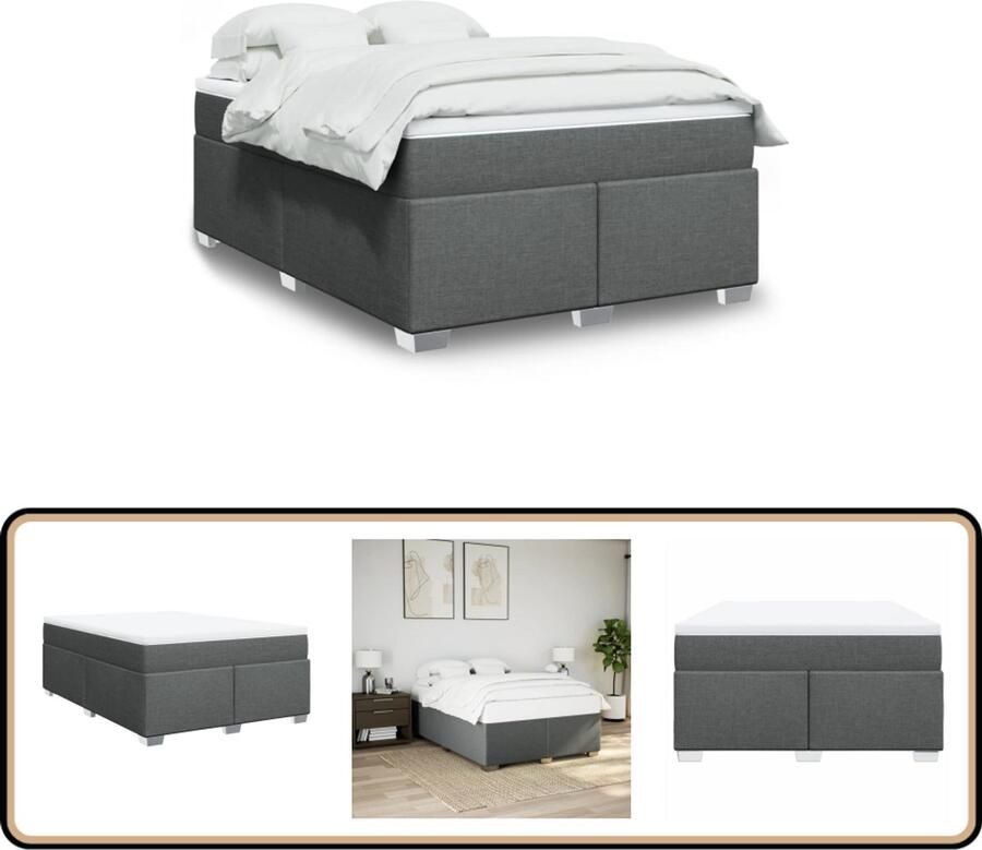 VidaXL Boxspring Donkergrijs 140x200 cm Inclusief Matras Boxspringbed Tweepersoonsbed Pocketveringmatras Donkergrijs Bed Boxspring Frame