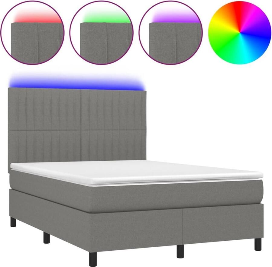 VidaXL Boxspring Donkergrijs 140x200 cm LED Boxspring Led Boxspring Met Led Donkere Boxspring Grijs Boxspring Slaapcomfort Boxspring Frame Hoofdbord Pocketed Veren Matras - Foto 2
