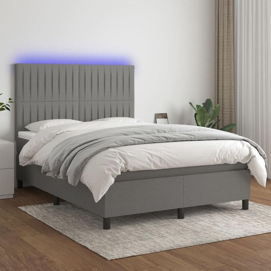 VidaXL Boxspring Donkergrijs 140x200 cm LED Boxspring Led Boxspring Met Led Donkere Boxspring Grijs Boxspring Slaapcomfort Boxspring Frame Hoofdbord Pocketed Veren Matras - Foto 3
