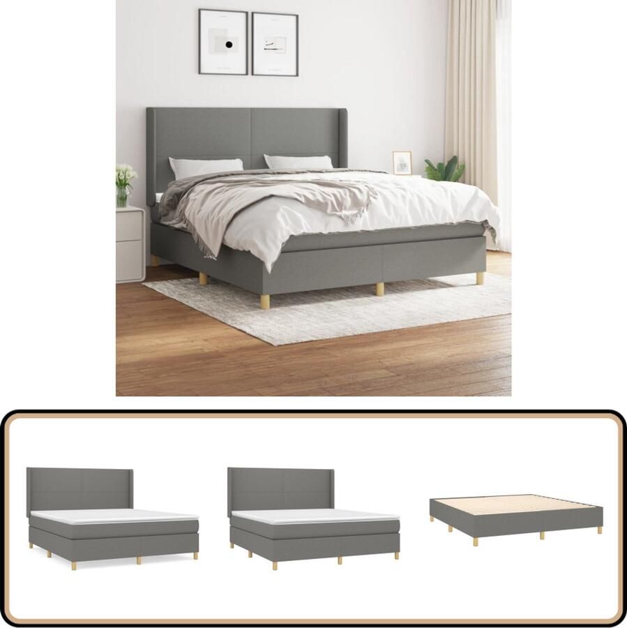 VidaXL Boxspring Donkergrijs 160x200 cm Boxspring Bed Donkere Kleuren Tweepersoons Bed Pocketveer Matras Middelhard Matras