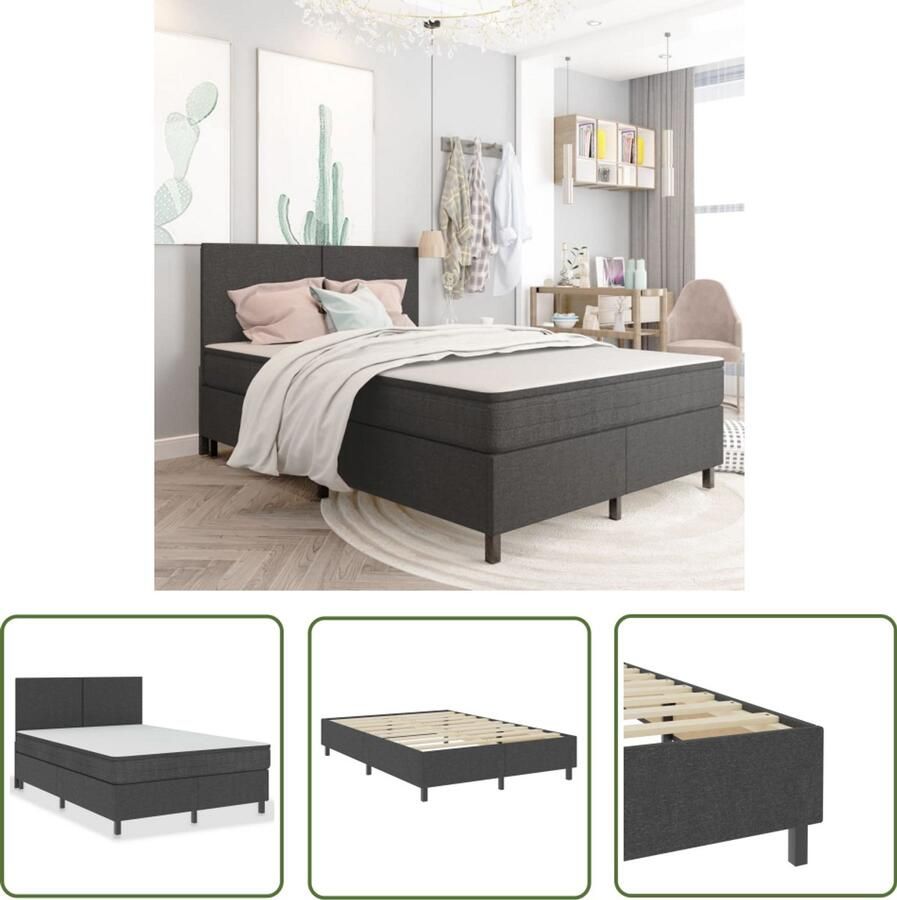 VidaXL Boxspring Donkergrijs 160x200 cm Boxspring Boxsprings Donkere Kleuren Grijs Tweepersoonsbed Stapelbare Boxspring Lederlook Moderne Boxspring Budgetvriendelijk - Foto 2
