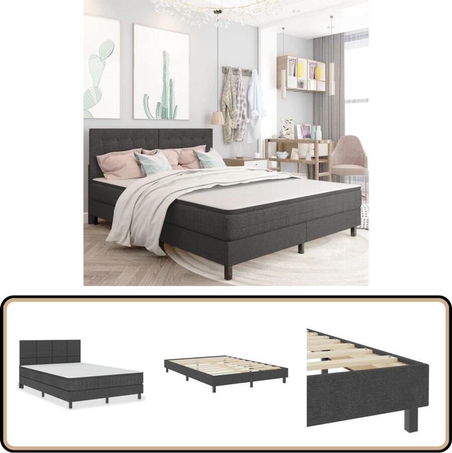 VidaXL Boxspring Donkergrijs 160x200 cm Boxspring Donkere Kleuren Tweepersoonsbed Slaap Comfort Stevige Boxspring Luxe Boxspring Lederlook