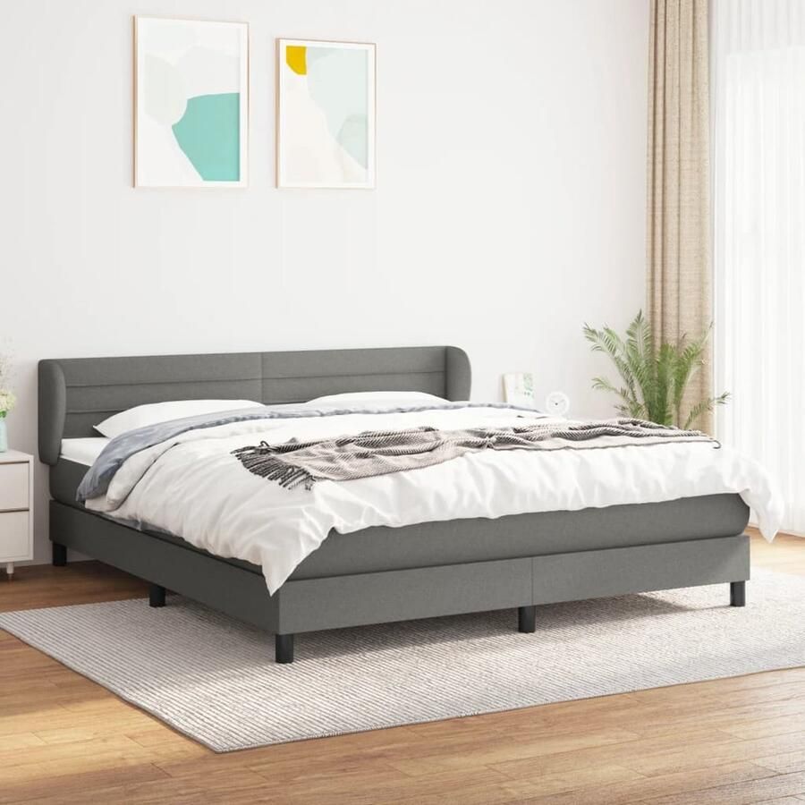 VidaXL Boxspring Donkergrijs 160x200 cm Boxspringbed Boxspring Donkere Kleuren Slaapcomfort Pocketed Veren Hoofdbord Adjustable Headboard Middenhard - Foto 2