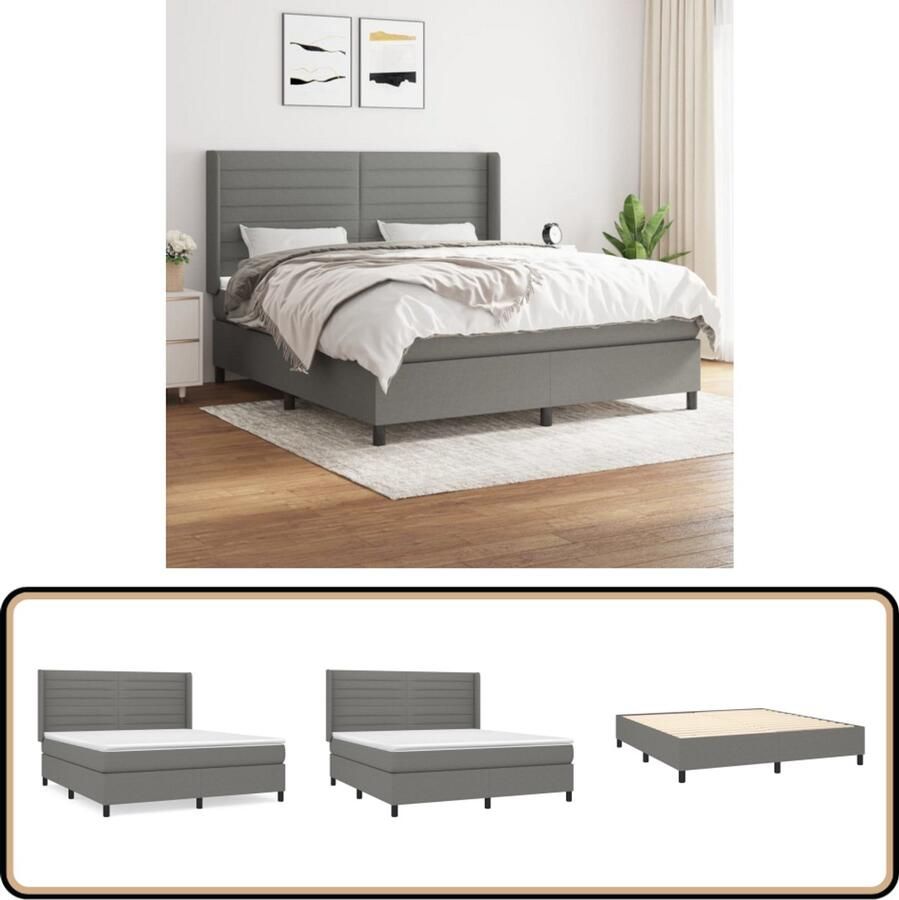 VidaXL Boxspring Donkergrijs 160x200 cm Boxspringbed Boxspring Slaapkamerinrichting Tweepersoonsbed Grijs Bed Elektrisch Verstelbare Hoofdbord Pocketveer Matras Middelhard Matras Luxe Bed