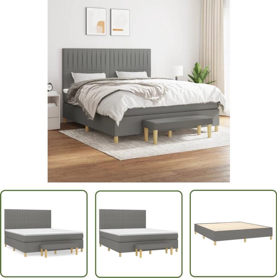 VidaXL Boxspring Donkergrijs 160x200 cm Boxspringbed Boxspring Tweepersoonsbed Donkere Kleuren Pocketed Veren Matras Verstelbare Hoofdbord Middenhard Matras Huideigendig Multifunctionele Bank