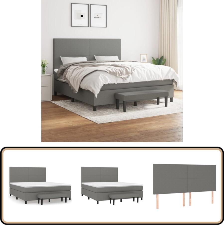 VidaXL Boxspring Donkergrijs 160x200 cm Boxspringbed Boxsprings Slaapkamerinrichting Donkere Kleuren Grijs Meubilair