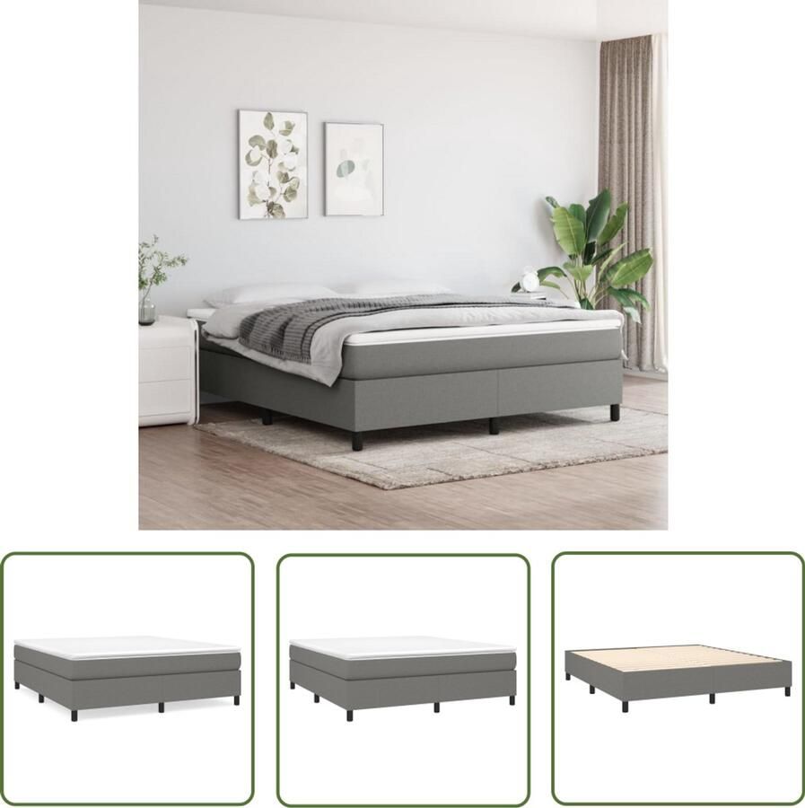 VidaXL Boxspring Donkergrijs 160x200 cm Boxspringbed Boxsprings Slaapkamerinrichting Tweepersoonsbed Donkere Kleuren Pocketveermatras Middelhard Matras Lederlook - Foto 5